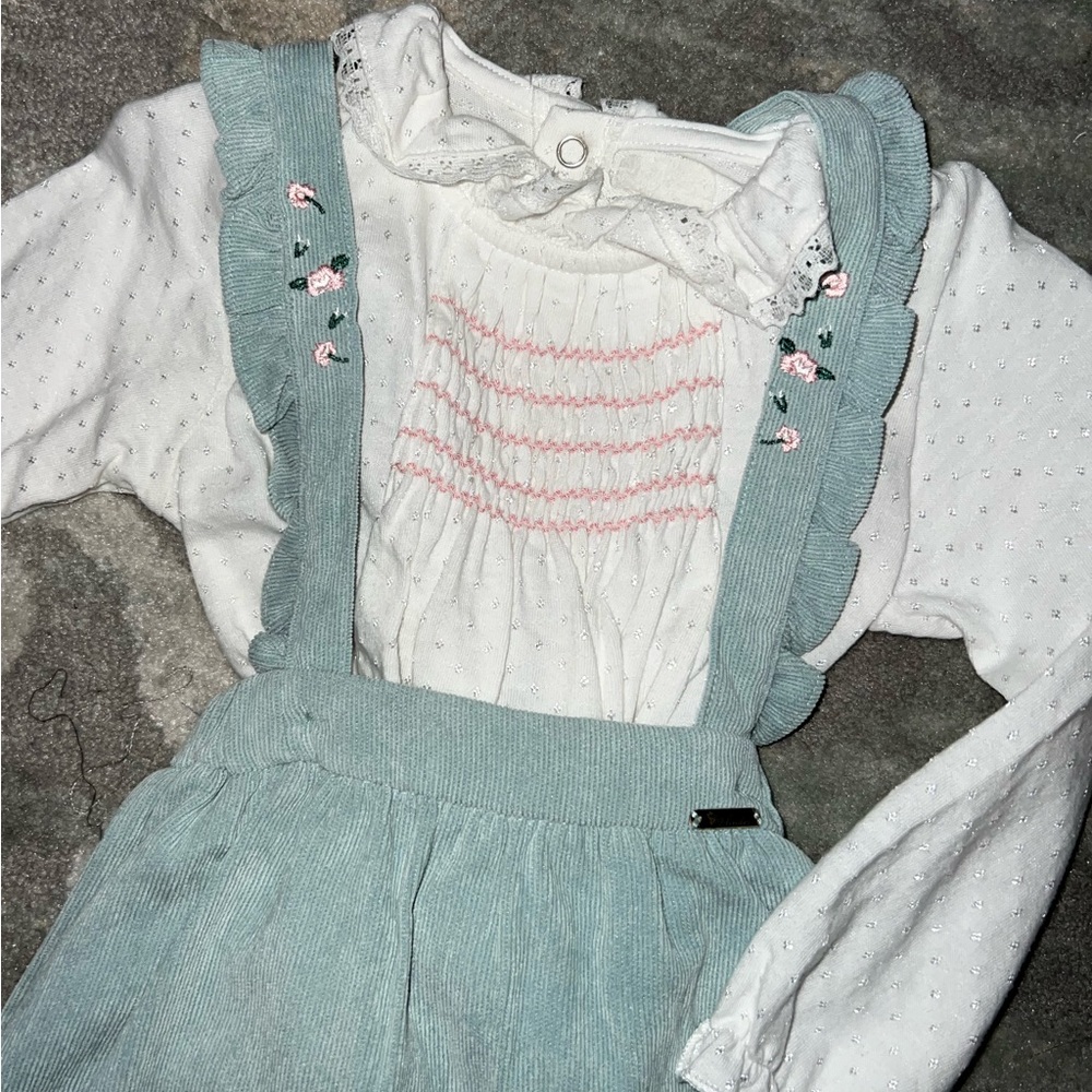 Baby girl NEW blue spring time overall dress with white blouse